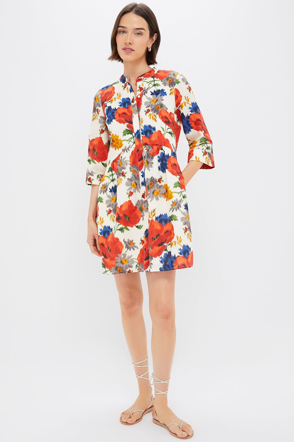 Crimson Poppy Cotton Linen Royal Shirt Dress