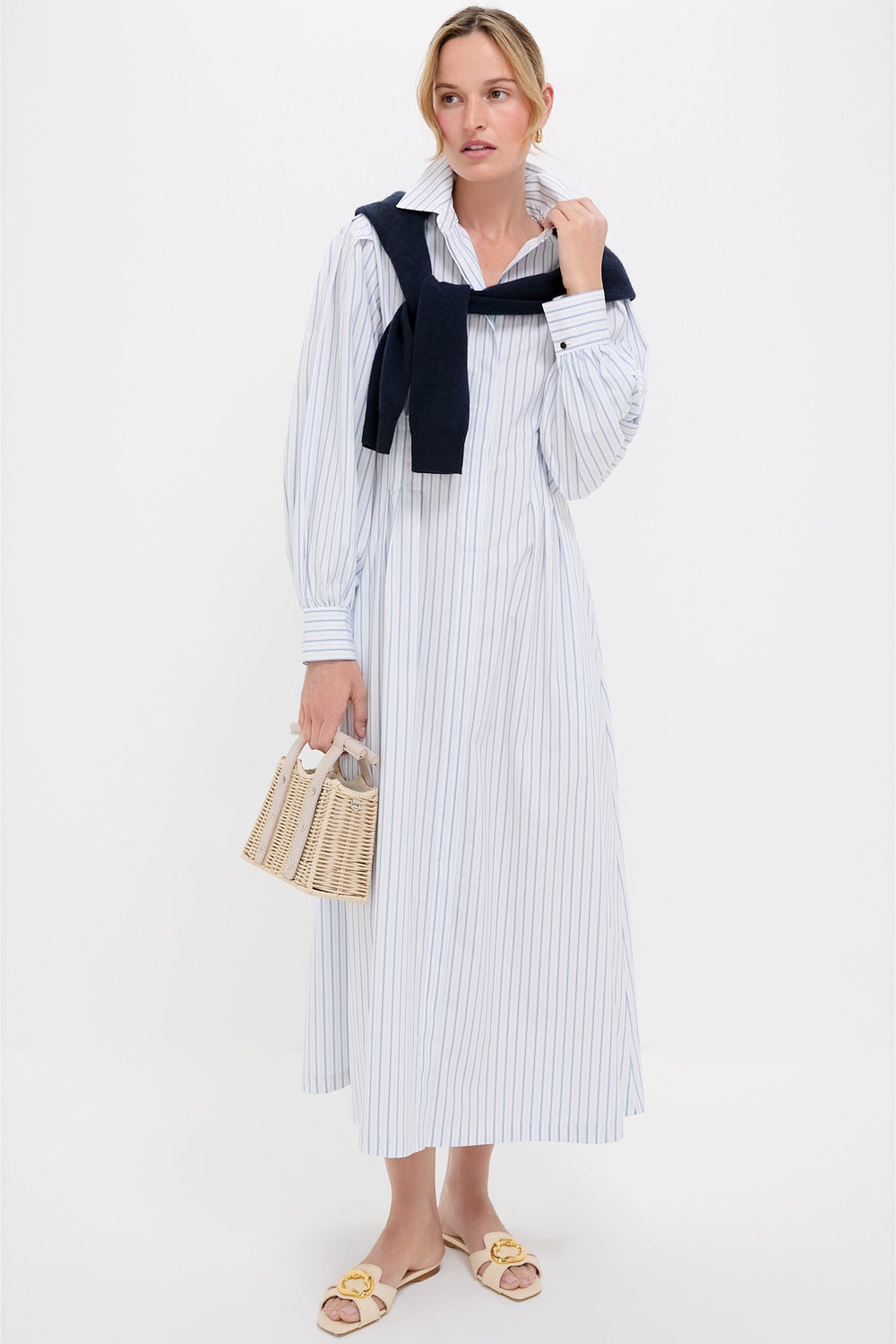 White and Blue Stripe Corinne Dress