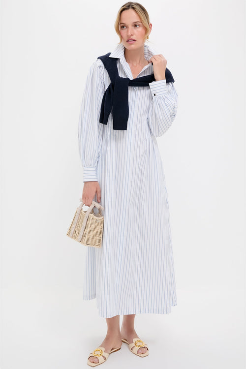 White and Blue Stripe Corinne Dress