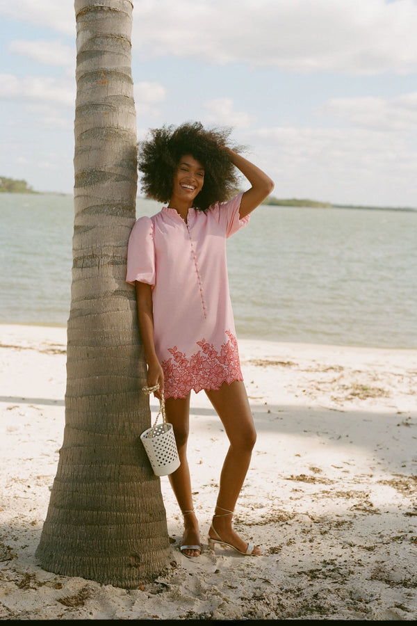 Pink & Red Embroidered Mimi Mini Dress