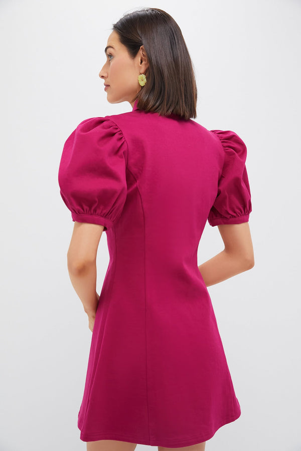 Raspberry Front Zip Denim Mini Dress