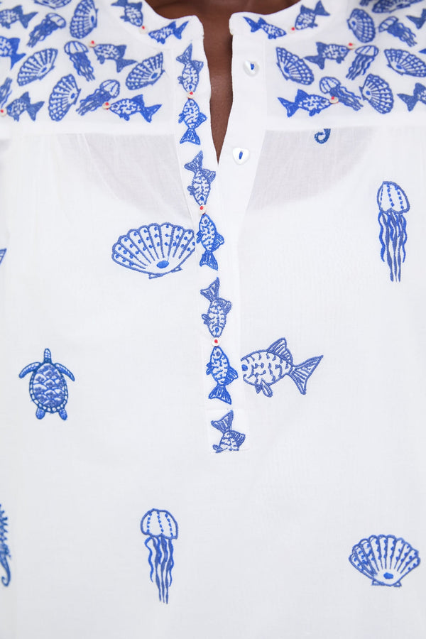 White Seaworld Embroidered Lily Dress