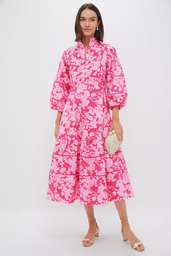 Pink Textured Floral Hillsborough Midi Dress