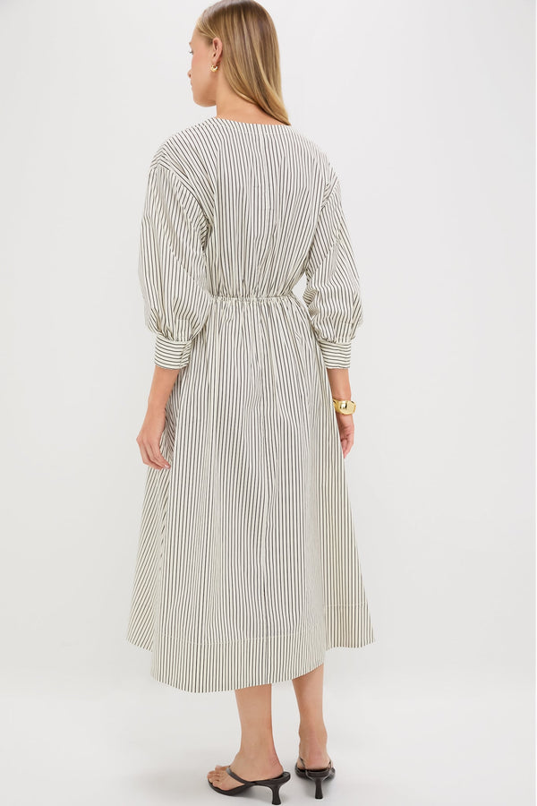 Ivory and Dark Oak Micro Stripe Cafu Dress