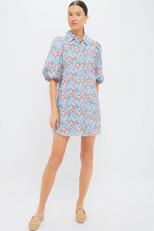 Blue & Coral Vines Cassidy Mini Shirt Dress