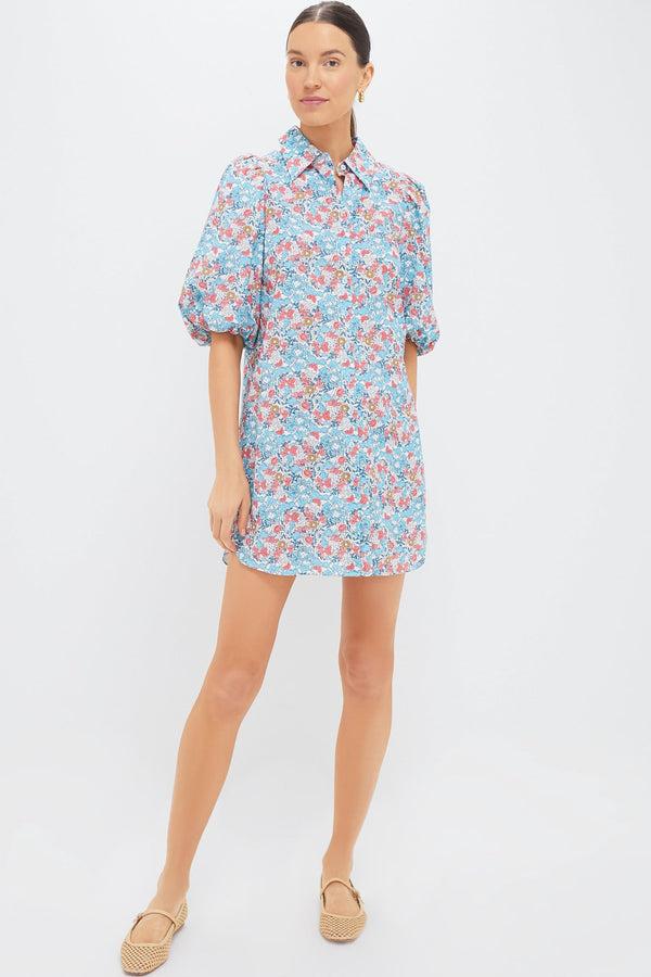 Blue & Coral Vines Cassidy Mini Shirt Dress