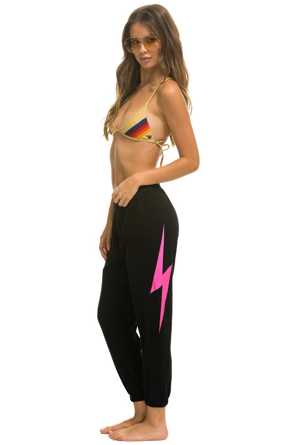 LIGHT WEIGHT BOLT SWEATPANTS - BLACK // NEON PINK