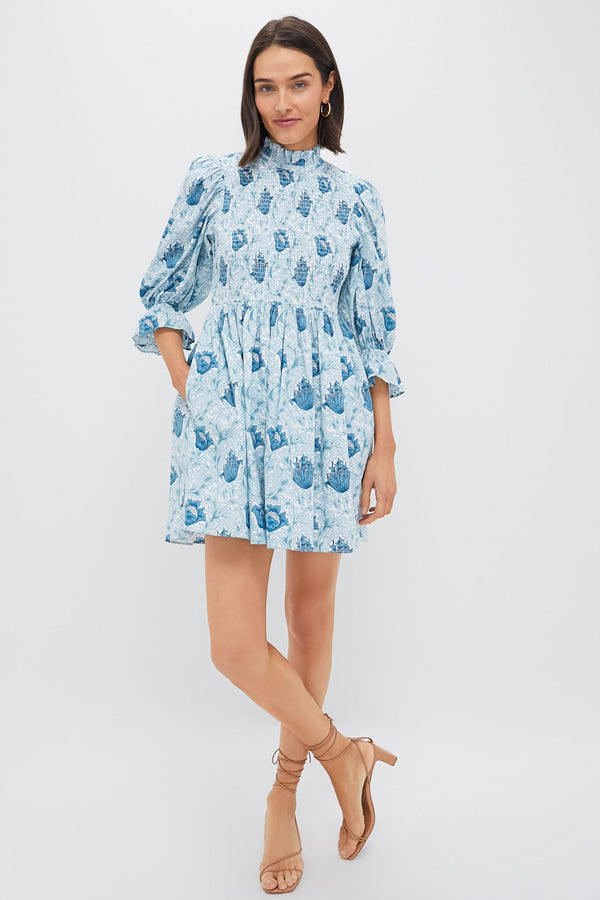 Teal Leafy Floral Smocked Larah Mini Dress