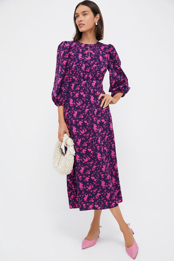 Navy & Fuchsia Floral Norma Maxi Dress