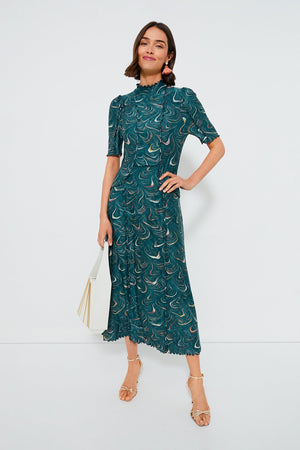 Green Amara Marble Print Long Sleeve Dress