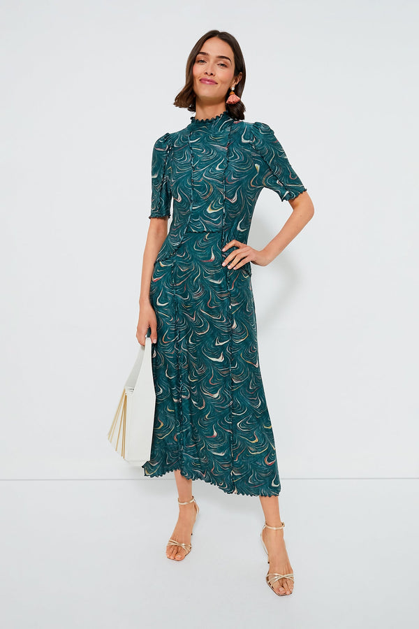 Green Amara Marble Print Long Sleeve Dress