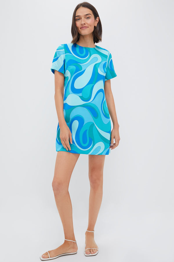 Blue Retro Geo Duffy Mini Dress