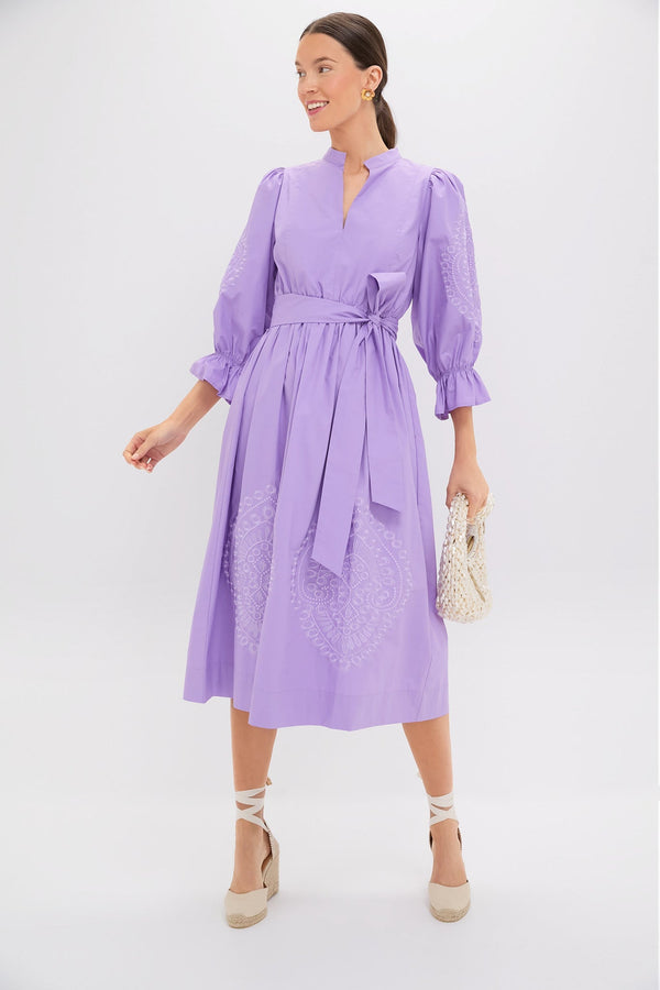 Lavender Embroidery Dowling Midi Dress