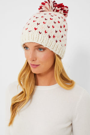 Lollipop Red Hand Knitted Multi Mini Heart Pompom Hat