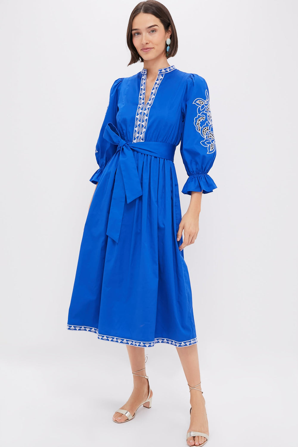 Royal Blue with Baby Blue Embroidery Dowling Midi Dress