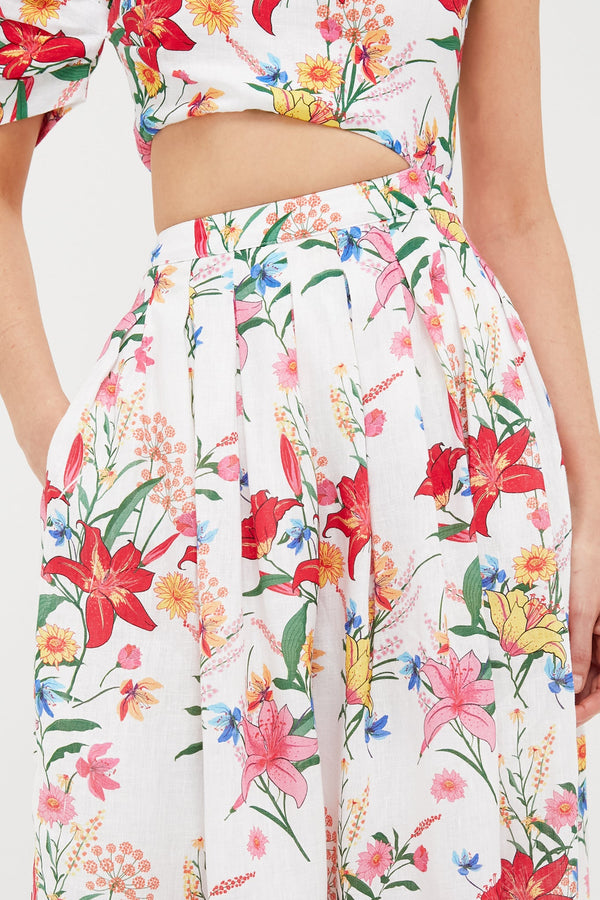 White & Coral Floral Sophia Maxi Dress