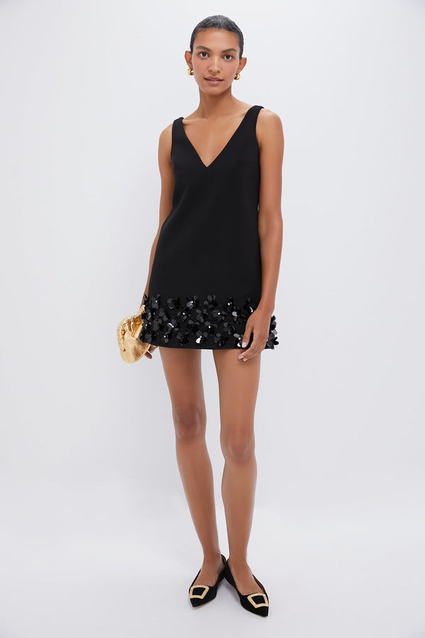 Black Crepe 3D Sequin Mini Dress