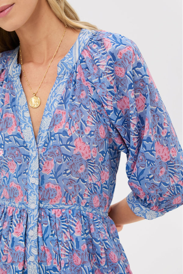 Blue Pink Printed Clara Mini Dress