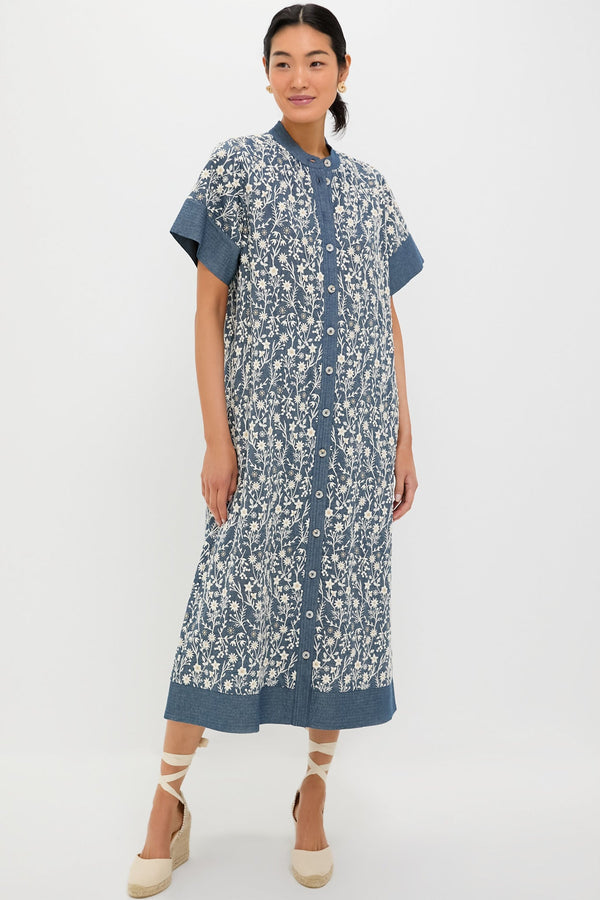 Embroidered Chambray Wildflower Meadows Prescott Dress