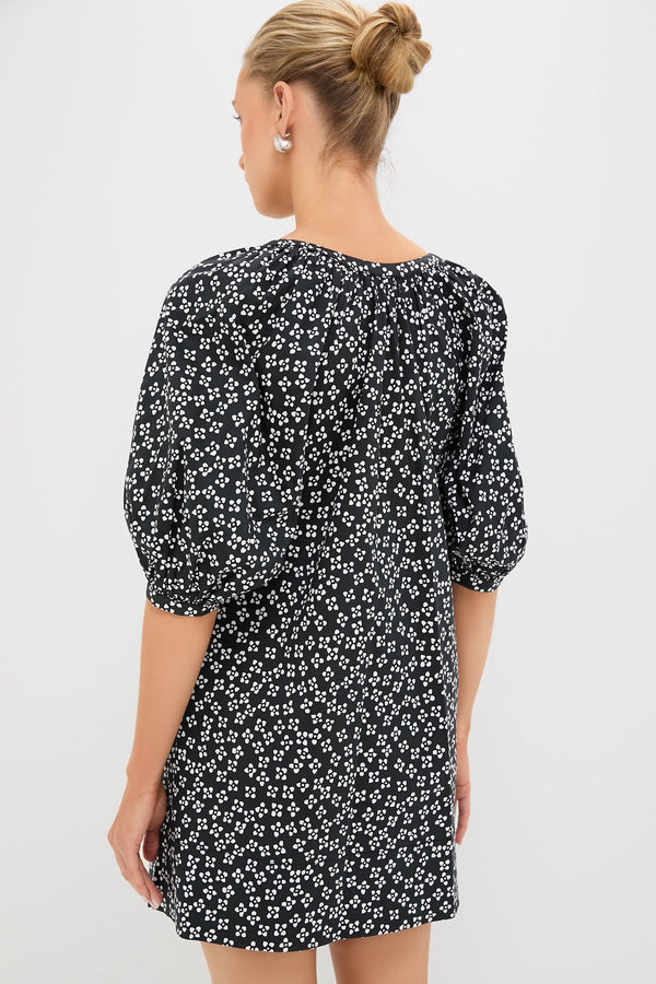 Black Woodblock Floral Vincent Mini Dress
