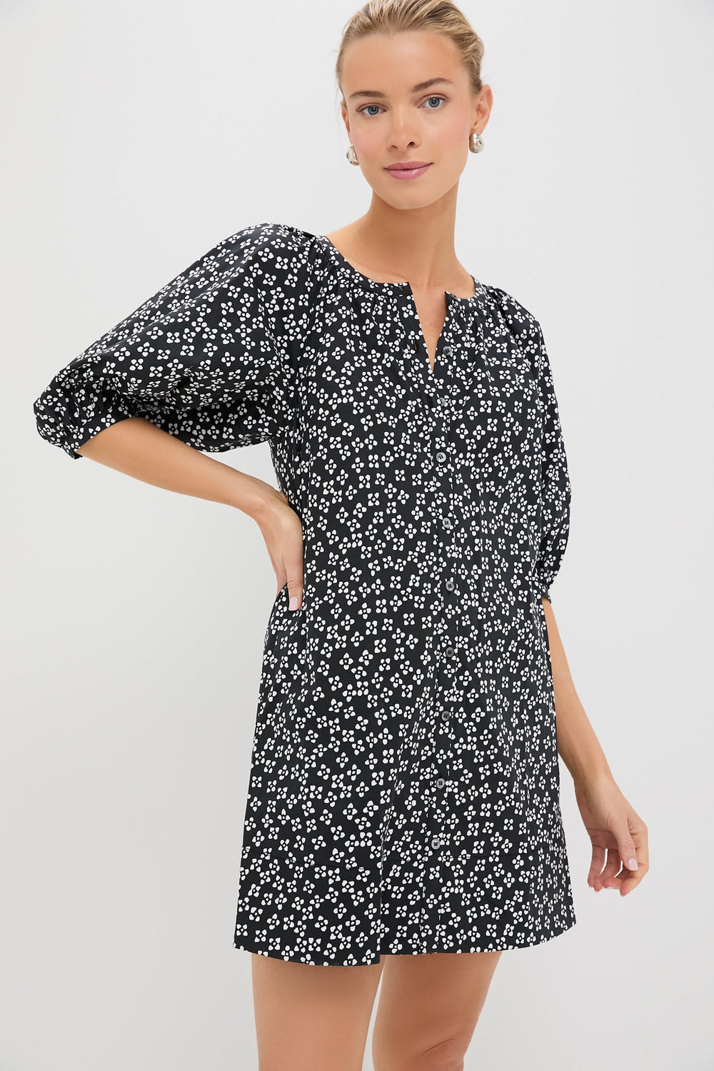 Black Woodblock Floral Vincent Mini Dress
