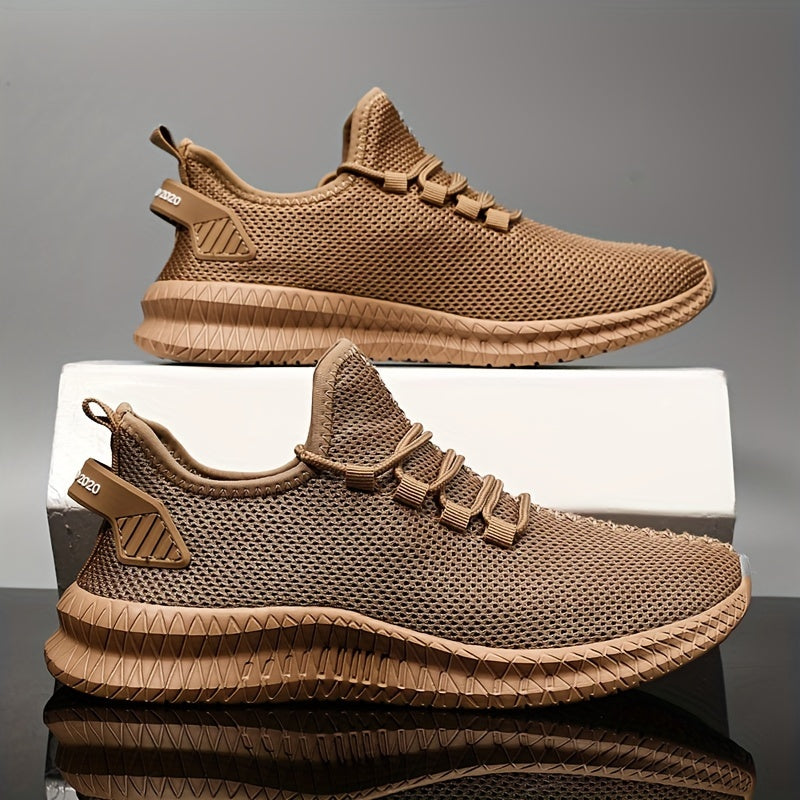 Men's Trendy Solid Woven Knit Sneakers - Comfy Non-Slip Soft Sole Shoes
